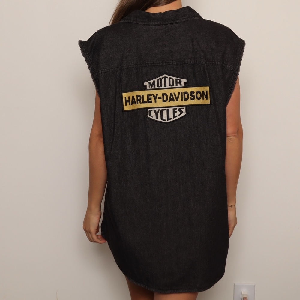 Harley-Davidson Black Denim Vest with Gold Logo